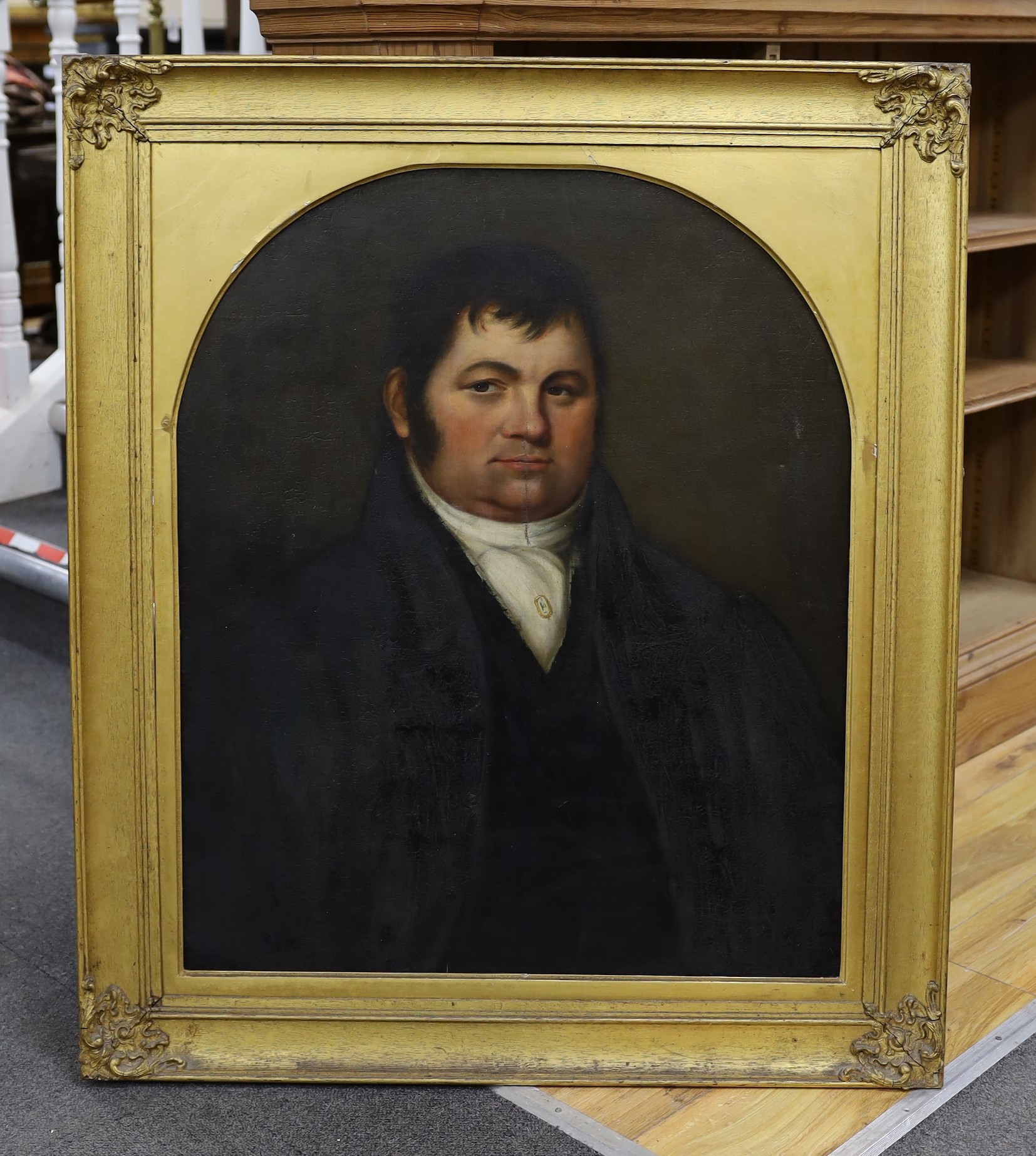 English School c.1830, oil on canvas, Half length portrait of a gentleman, 74 x 61cm